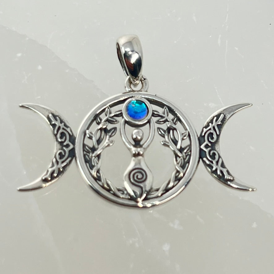 Sterling Silver Pendant - Moonphase Goddess with Moonstone