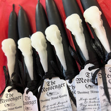 Load image into Gallery viewer, Beeswax Candle - Black Taper with Crow Skull &quot;The Messenger&quot;
