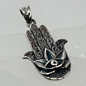 Sterling Silver Pendant - Hamsa Hand & Evil Eye