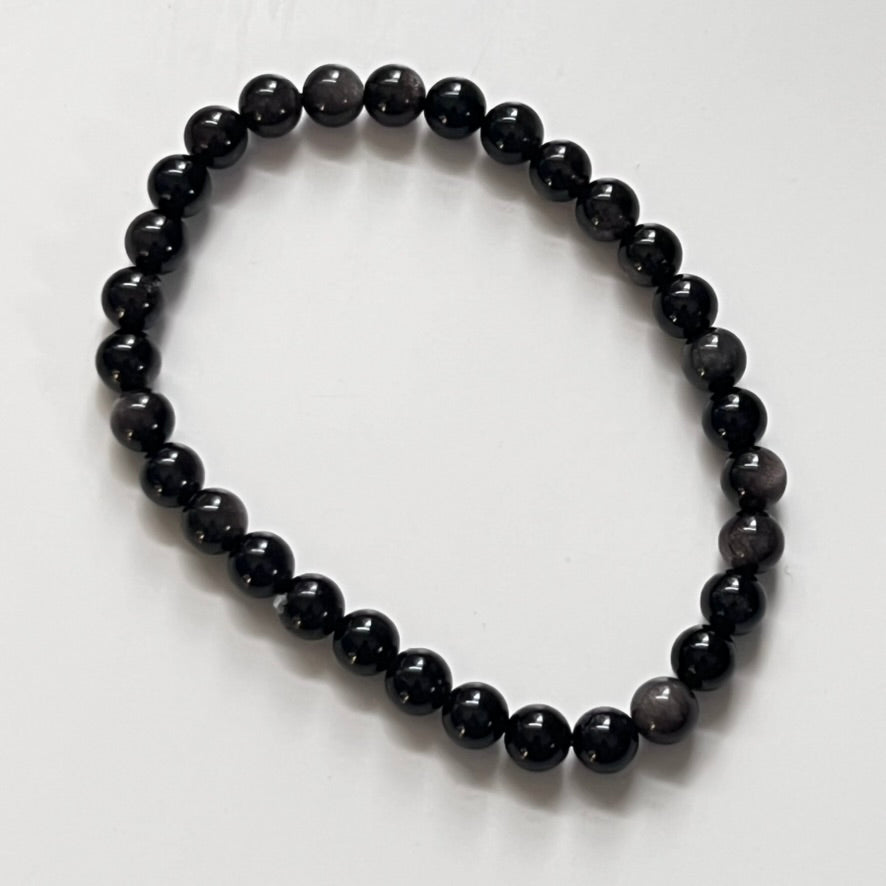 Bracelet - Silver Sheen Black Obsidian 6mm