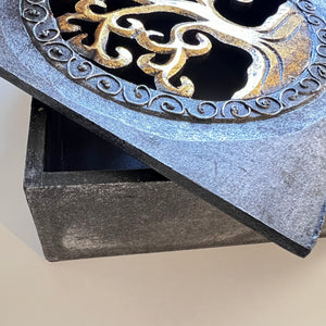 Wood Box Carved Lid - Tree of Life (Silver & Gold)